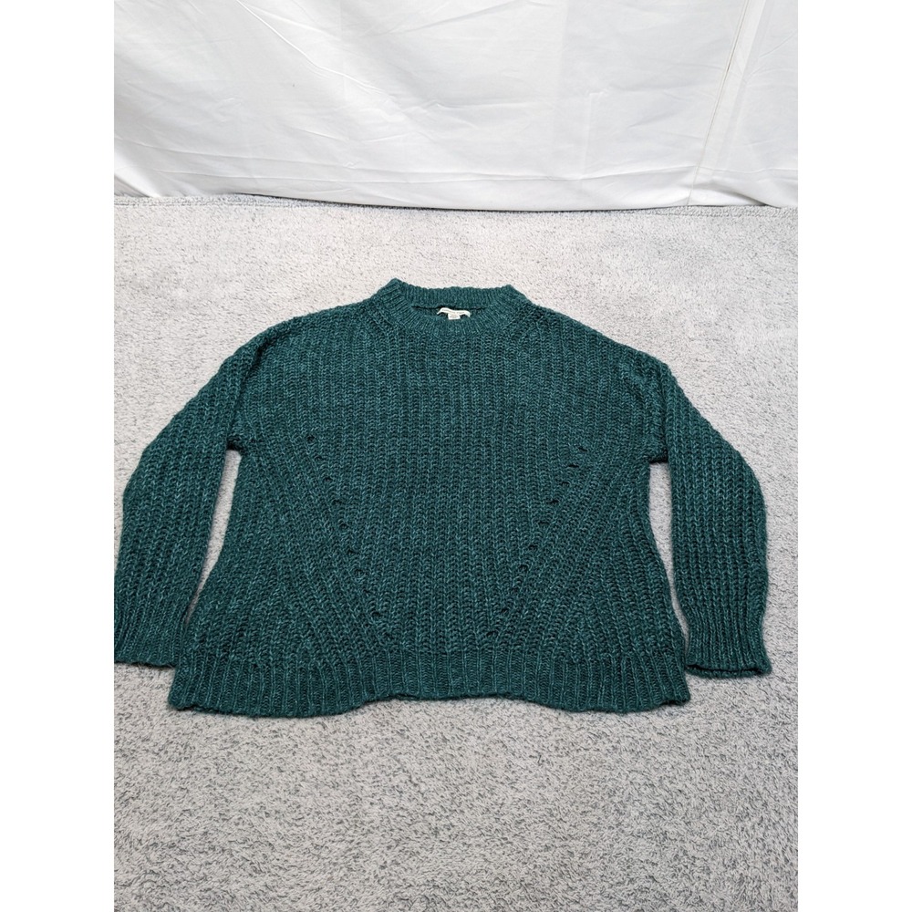 American Eagle Womens Small Teal Chunky Knit Sweater Pullover Boho Cozy Warm Y2K